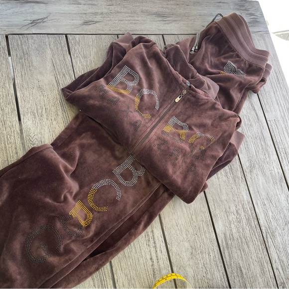 BCBGMaxAzria Pants - BCBGMaxAzria Y2K Embellished Brown Velour 2 Pc Track Suit Women Size XL